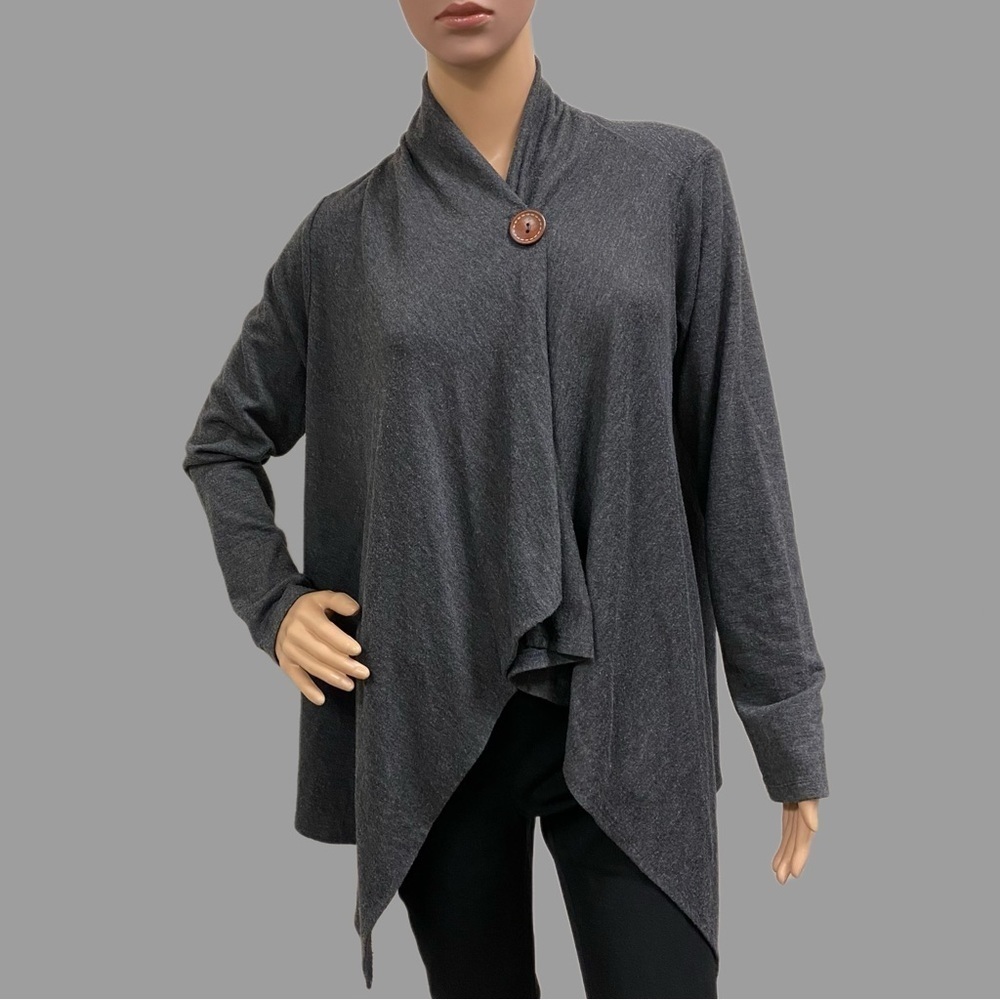 BOBEAU Assymetrical Wrap Cardigan Gray Stripe - medium